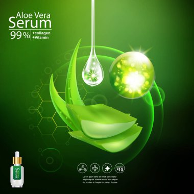 Aloe Vera Serum ve Kolajen Vitamin Cilt Bakımı Kozmetik Arkaplan Vektörü Kavramı