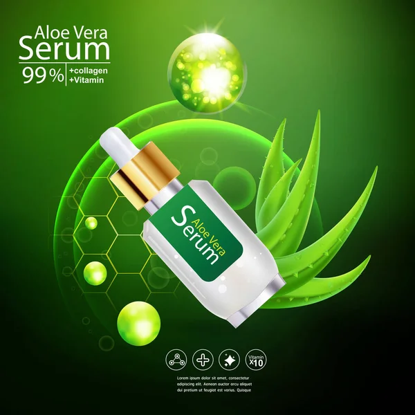 Aloe Vera Serum Collagen Vitamin Skin Care Cosmetic Background Vector — Stock Photo, Image