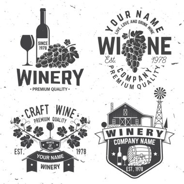 Şaraphane şirket rozet, işaret veya etiket. Vektör çizim.