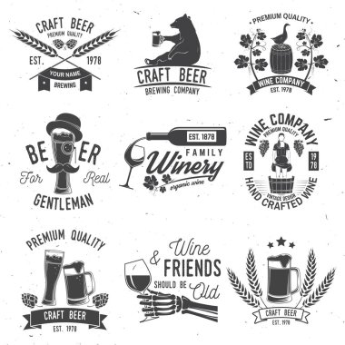 Set of Craft Beer and Winery company badge, sign or label. Vector illustration clipart