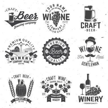 Set of Craft Beer and Winery company badge, sign or label. Vector illustration clipart