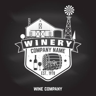 Şaraphane şirket rozet, işaret veya etiket. Vektör çizim.