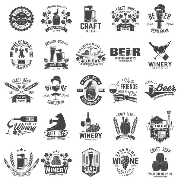 Набор Значка Знака Этикетки Компании Craft Beer Winery Векторная Иллюстрация — стоковый вектор