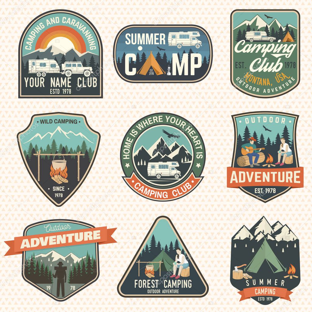 Set of Summer camp badges. Vector. Concept for shirt or logo, print, stamp, patch or tee.