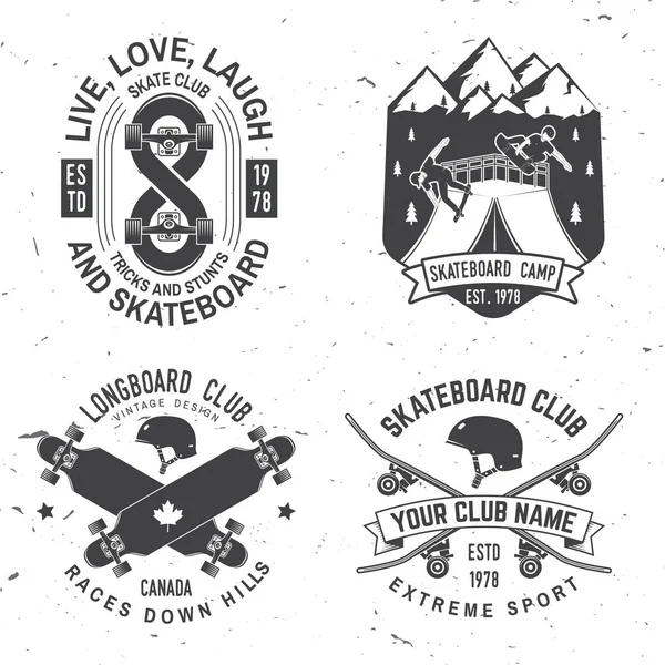 Conjunto de placas de skate y longboard club. Ilustración vectorial — Vector de stock