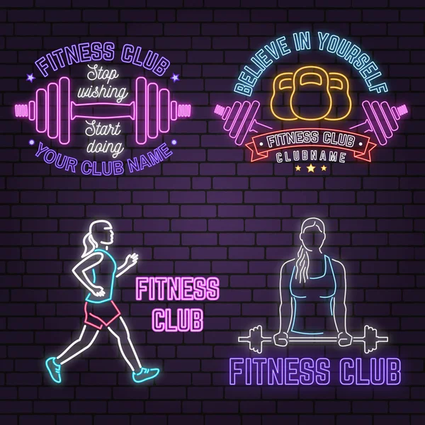霓虹灯健身俱乐部标志墙上的背景。矢量插图. — 图库矢量图片