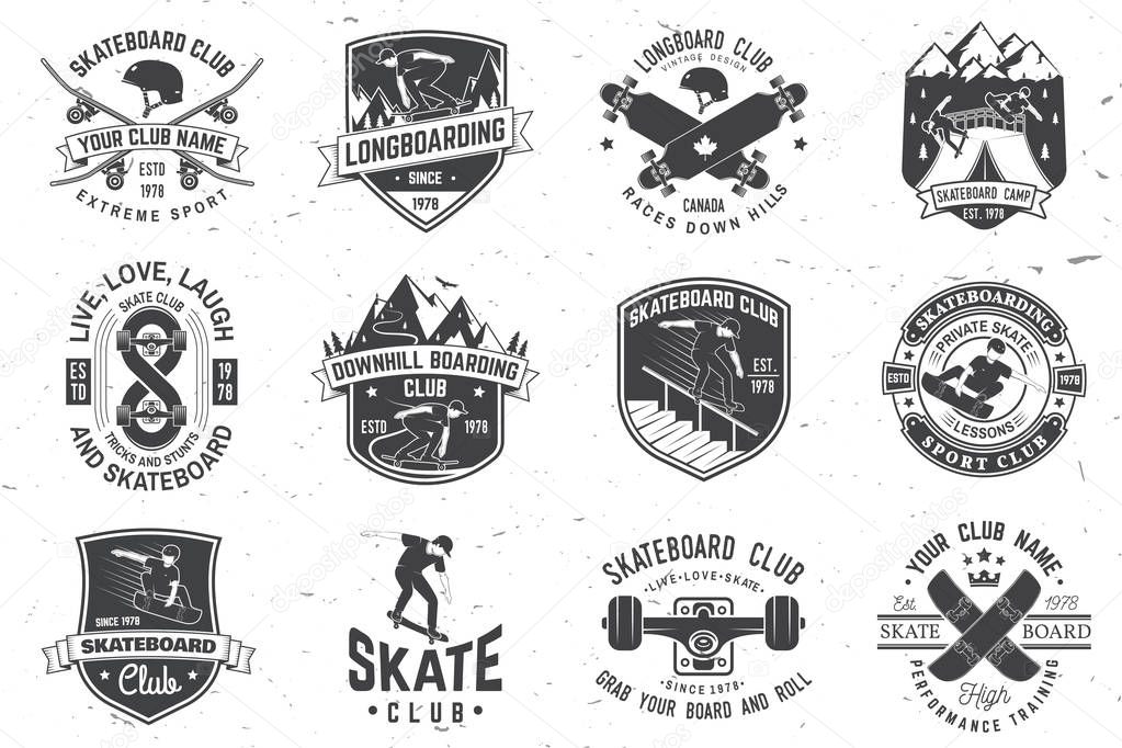 Set of Skateboard and longboard club badges. Vector illustration