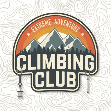 Vintage tipografi tasarımı ile karabinalar, condor ve dağ siluet.