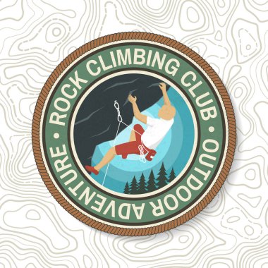 Vintage tipografi tasarımı ile dağlarda dağcı.