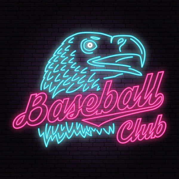 Neon Baseball club odznaka. Ilustracja wektorowa. Koncepcja koszula lub drukowania, logo, pieczątka lub tee. — Wektor stockowy