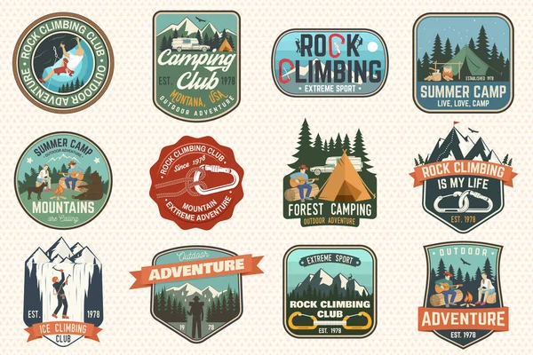 Set van Rock Climbing club en zomerkamp badges. Vector. — Stockvector
