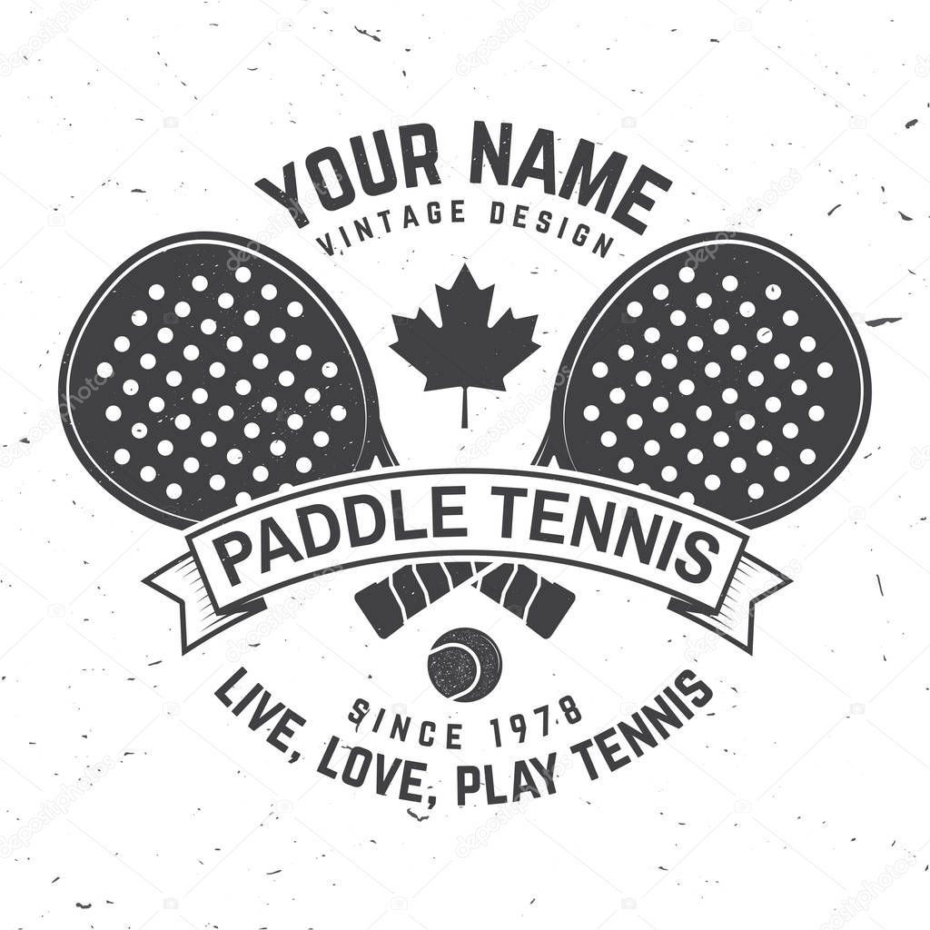 Paddle tennis badge, emblem or sign. Vector illustration. Concept for shirt, print, stamp or tee. Vintage typography design with paddle tennis racket and paddle ball silhouette.