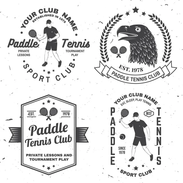 パドル テニス バッジ、エンブレムや記号のセットです。ベクトルの図。シャツ、印刷の概念、スタンプや t シャツ. — ストックベクタ