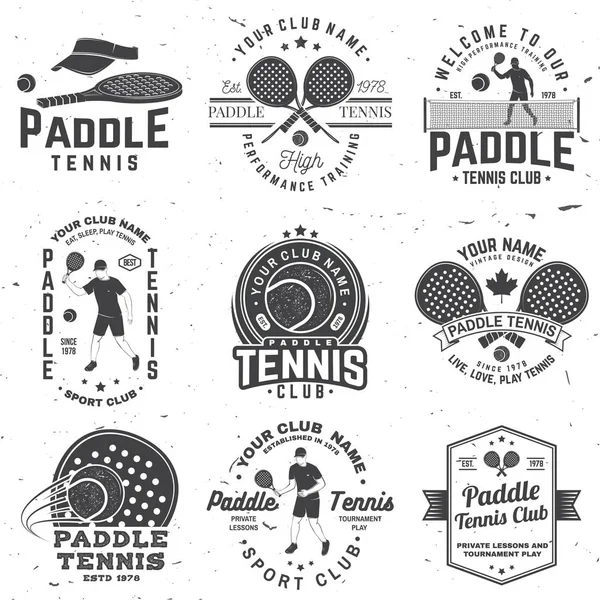 Sæt af Paddle tennis badge, emblem eller tegn. Vektorillustration. Koncept for skjorte, print, stempel eller tee . – Stock-vektor