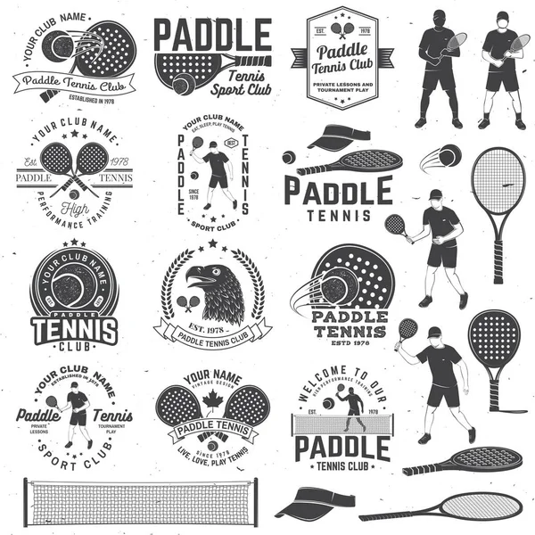 Raket tenis rozet, amblem veya işareti kümesidir. Vektör çizim. Kavram forması, yazdırma, damga veya tee. — Stok Vektör