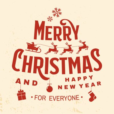 Mutlu Noeller ve mutlu yıllar damgası, meleklerle dolu çıkartmalar, kızakta Noel Baba ve geyik ve noel hediyeleri..