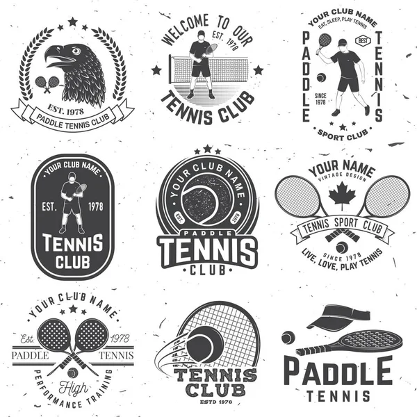 パドルテニスとテニス バッジ、エンブレムや記号のセットです。ベクトル。シャツ、印刷の概念、スタンプや t シャツ. — ストックベクタ
