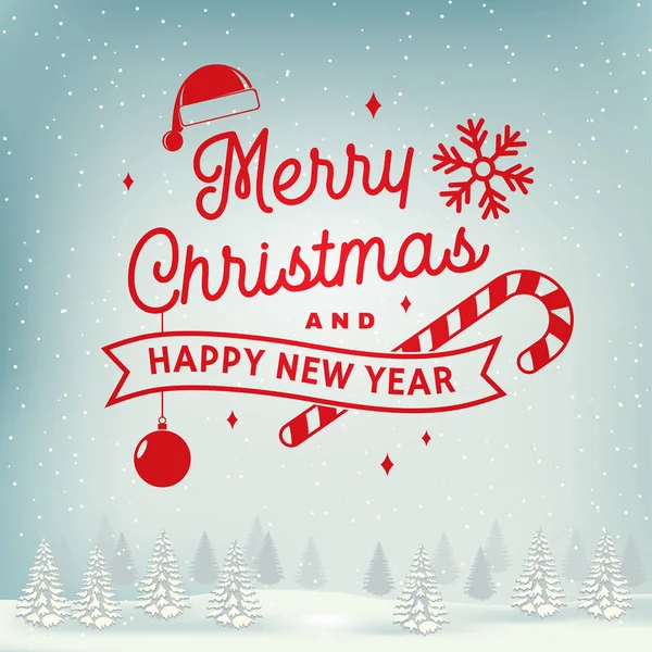 Le deseamos una muy Feliz Navidad y Feliz Año Nuevo sello, etiqueta engastada con copos de nieve, árbol de Navidad, regalo. — Vector de stock