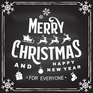 Mutlu Noeller ve mutlu yıllar damgası, meleklerle dolu çıkartmalar, kızakta Noel Baba ve geyik ve noel hediyeleri..