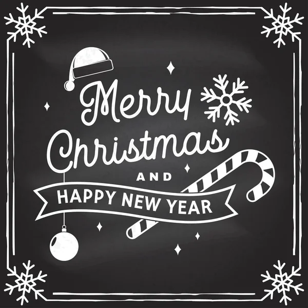 Nous vous souhaitons un très joyeux Noël et bonne année timbre, autocollant serti de flocons de neige, arbre de Noël, cadeau. — Image vectorielle