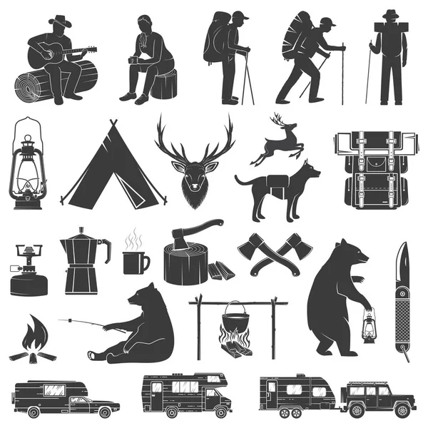 Conjunto de iconos de Camping aislados sobre el fondo blanco . — Vector de stock