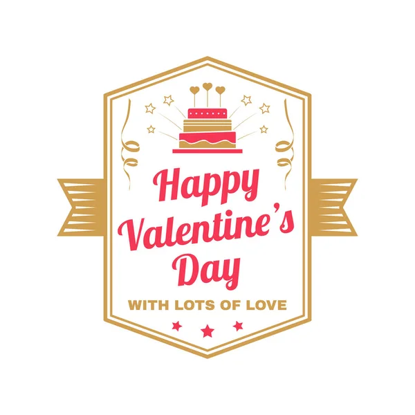 Sevgililer günün kutlu olsun. Sevgi dolu. Damga, rozet, kartı ile kek, havai fişek, kıvrıla kıvrıla. Vektör. Vintage tipografi tasarımı. Sevgililer günü kutlama Romantik amblem retro tarzı — Stok Vektör