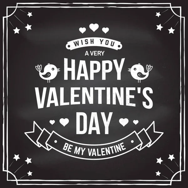 Happy Valentines Day. Stempel, badge, kaart met vogels, lint en hart. Vector. Vintage typografie design voor uitnodigingen, Valentijnsdag romantisch viering embleem in retro stijl. — Stockvector