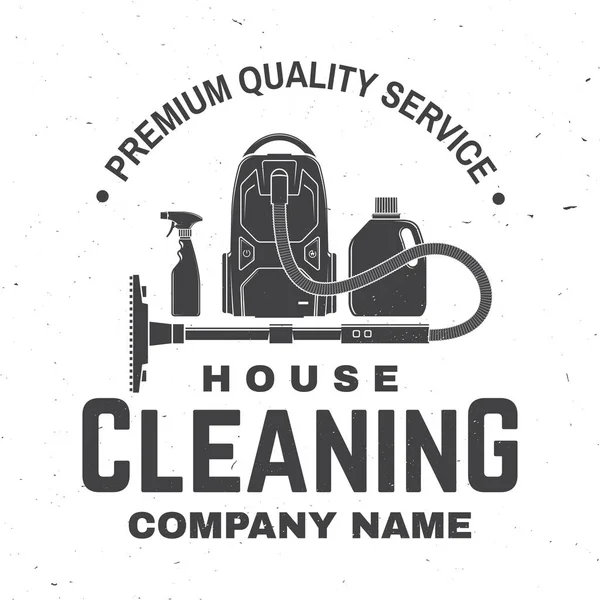 Cleaning company badge, emblem. Vector illustration. Concept for shirt, stamp or tee. Vintage typography design with cleaning equipments. Cleaning service sign for company related business — Stock Vector