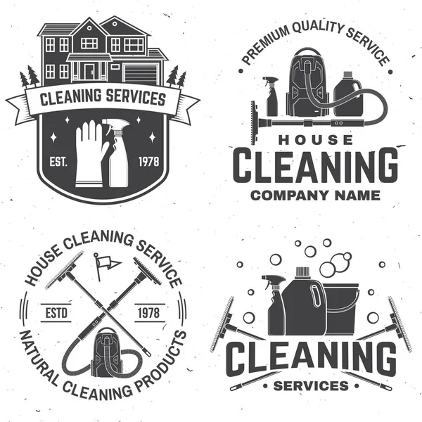 Cleaning company badge, emblem. Vector illustration. Concept for shirt, stamp or tee. Vintage typography design with cleaning equipments. Cleaning service sign for company related business — Stock Vector