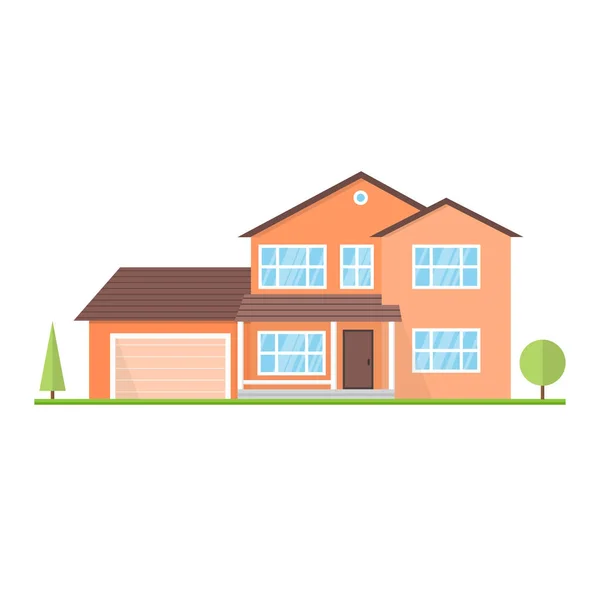 Vector plana casa suburbana americana. Para el diseño web y la interfaz de aplicación, también es útil para infografías. Casa familiar aislada sobre fondo blanco . — Archivo Imágenes Vectoriales