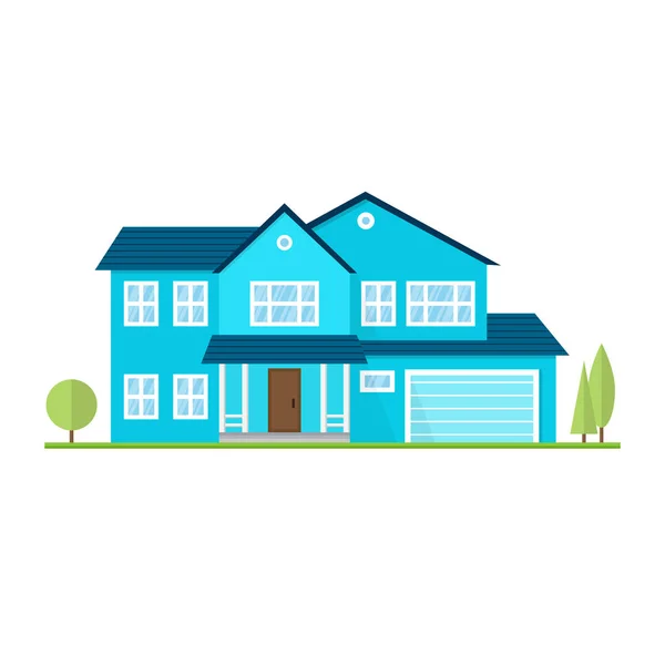 Casa vettoriale suburbana americana. Per il web design e l'interfaccia applicativa, utile anche per l'infografica. Casa familiare isolata su sfondo bianco . — Vettoriale Stock