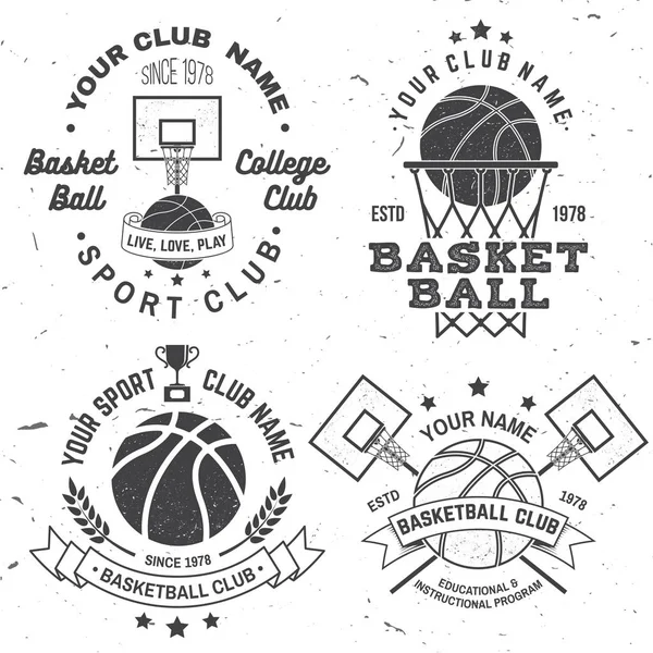 Set von Basketball College Club Abzeichen. Vektorillustration. Konzept für Hemd, Druck oder Tee. Vintage Typografie Design mit Basketballkorb und Basketballsilhouette. — Stockfoto