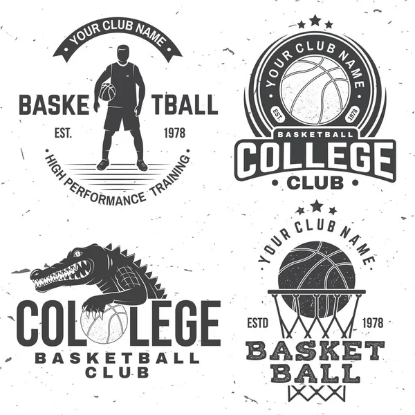 Set of basketball college club badge. Vector. Concept for shirt, print, stamp or tee. Vintage typography design with crocodile and basketball ball silhouette.