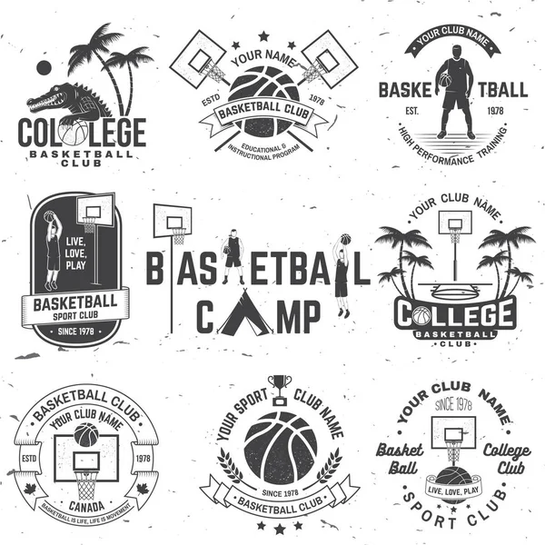 Set of basketball college club badge. Vector. Concept for shirt, print, stamp or tee. Vintage typography design with crocodile and basketball ball silhouette.