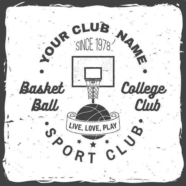 Basketballvereinsabzeichen. Vektorillustration. Konzept für Hemd, Druck, Stempel. Vintage-Typografie mit Basketballring, Netz und Ballsilhouette. — Stockvektor