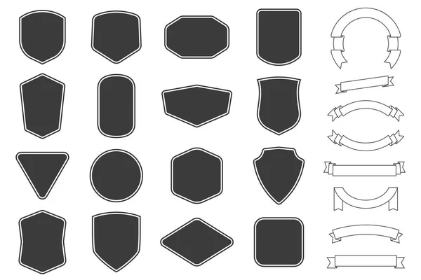 Set of vitage label, badges shape and ribbon baner collections. Vector. Black template for patch, insignias, overlay. — Stock Vector