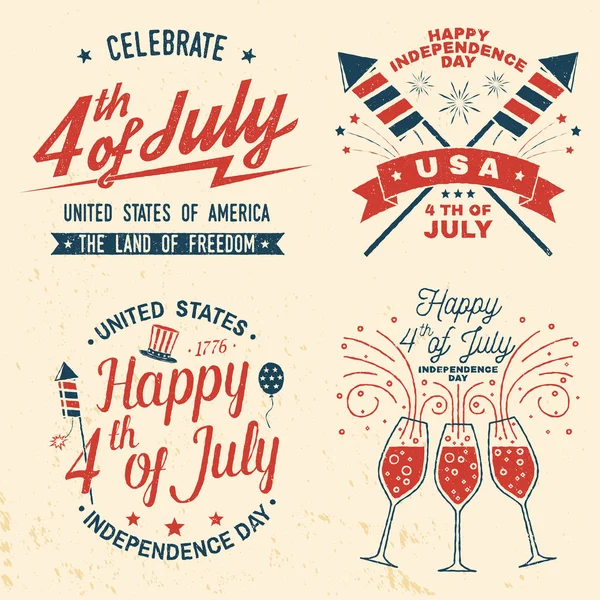 Set of Vintage 4th of july design. Fourth of July felicitation classic postcard. Independence day greeting card. Patriotic banner for website template. Vector illustration. — Stock Vector