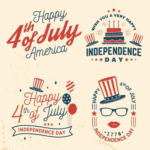 Set of Vintage 4th of july design. Fourth of July felicitation classic postcard. Independence day greeting card. Patriotic banner for website template. Vector illustration. — Stock Vector