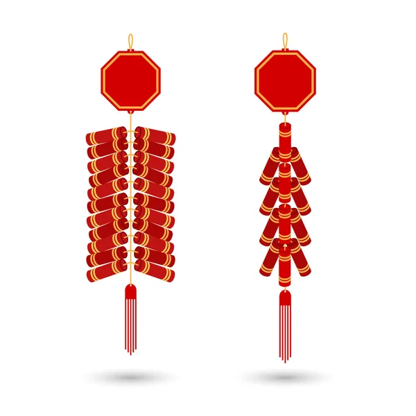 Icona piatta con petardo cinese rosso. Vettore. Red fire cracker art design per la celebrazione del nuovo anno cinese . — Vettoriale Stock