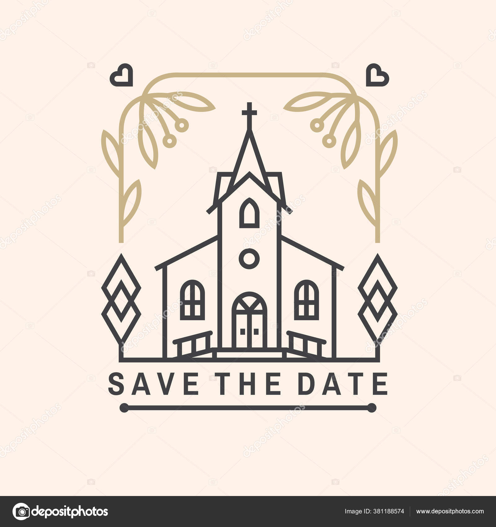 Tarjeta de invitación de boda plantilla. Vector. Placa geométrica de línea  delgada. Icono de esquema para, image size:1600x1700
