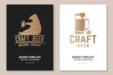 Craft Beer poster, flyer, template, card with bear. Vector. Vintage design for bar, pub and restaurant business. Coaster for beer. clipart