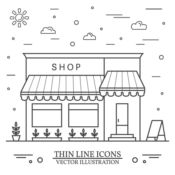 Modern minimalist design with store building. Vector. Thin line icon shop or market store front. For web design and application interface, also useful for infographics. — Stock Vector