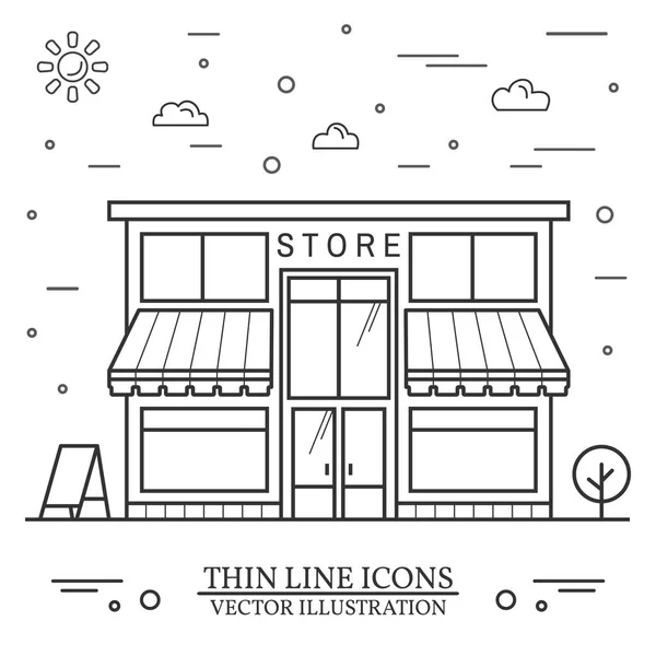 Mağaza yapımı modern minimalist tasarım. Vektör. İnce çizgi ikon dükkanı ya da market önü. Web tasarımı ve uygulama arayüzü için, ayrıca bilgi grafikleri için de kullanışlıdır. — Stok Vektör