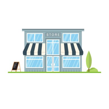 Web tasarımı ve uygulama arayüzü için vektör daire simgesi dükkanı, market, depolama veya kafe, ayrıca bilgi grafikleri için de kullanışlı. Vektör çizimi. Arazinin düz dizaynını beyaza kaydet.