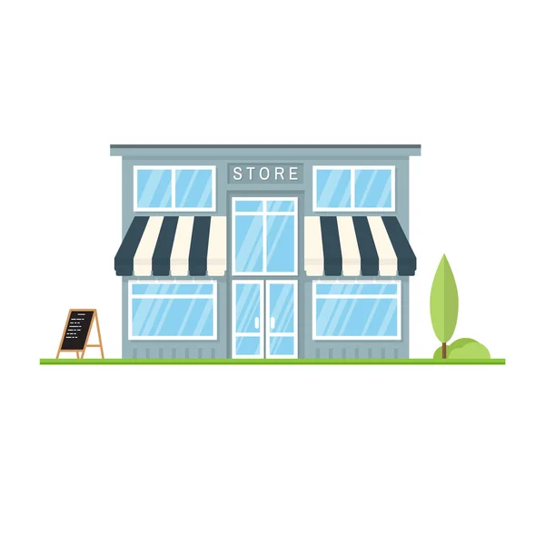 Vector flat icon shop, mercado, loja ou café Para web design e interface de aplicação, também útil para infográficos. Ilustração vetorial. Armazene o projeto plano da paisagem no branco . —  Vetores de Stock