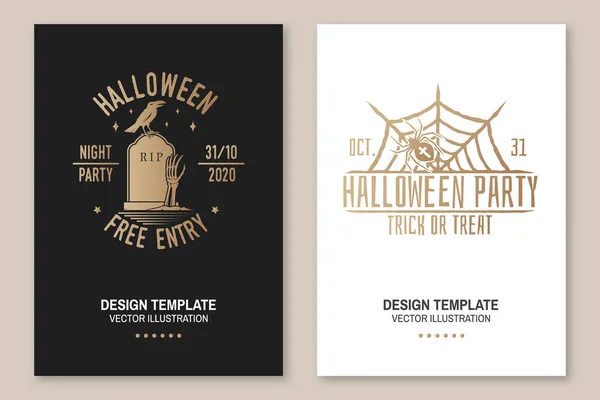 Halloween fest affisch, flygblad, mall. Vektor. Halloween inbjudan eller gratulationskort. Spindel och nät. — Stock vektor