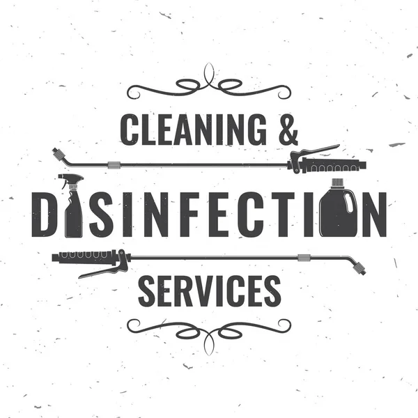 Σήμα, λογότυπο, έμβλημα υπηρεσίας απολύμανσης και καθαρισμού. Διανυσματικό Για επαγγελματική εταιρεία απολύμανσης και καθαρισμού. Σχεδιασμός Vintage τυπογραφίας με αντισηπτικό σπρέι — Διανυσματικό Αρχείο