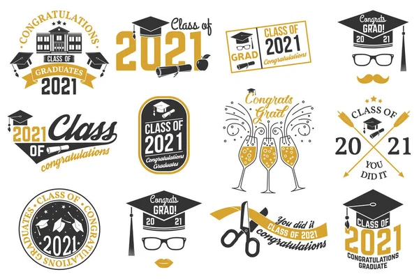 stock vector Set of Vector Class of 2021 badges Concept for shirt, print, seal, overlay or stamp, greeting, invitation card. Typography design- stock vector.