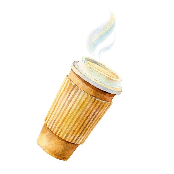 Fincan tutucu, el çizilmiş ile kahve götürün - suluboya İllüstrasyon