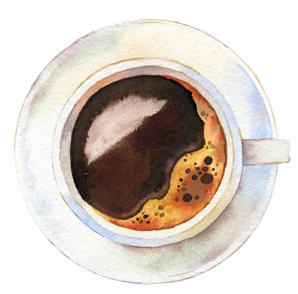 Schwarzer Kaffee in einer Kaffeetasse Draufsicht isoliert auf weißem Hintergrund — Stockfoto